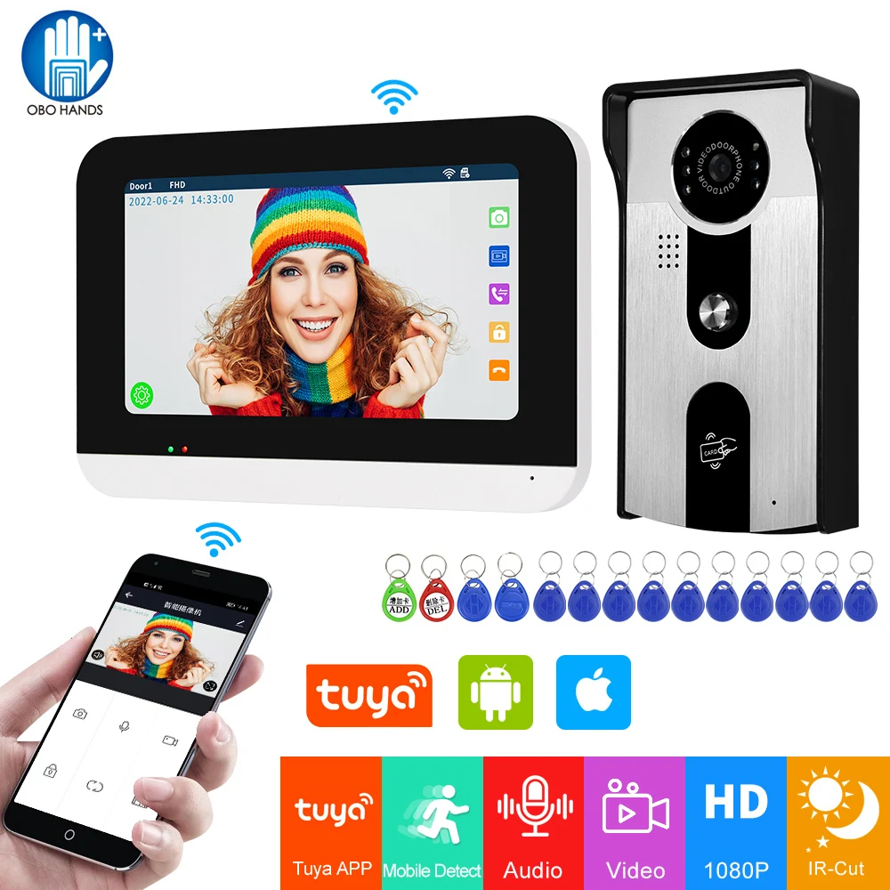 casa sistema de intercomunicacao visual tuya app remoto sem fio wi fi inteligente ip video campainha polegada monitor toque com 1080p wired campainha 01