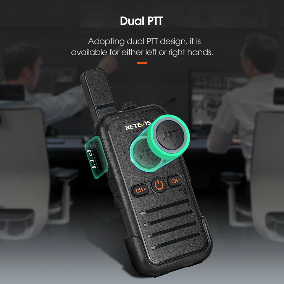 Retevis RB645 Walkie-Talkie PMR446 Dual PTT Professionelles Tragbares Lizenzfreies Zweiwege-Funkgerät VOX USB-C für Hotel Restaurant – Detail 2