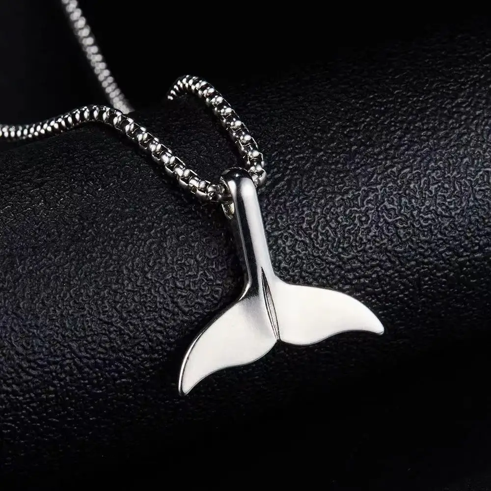 Trend Whale Tail Pendant Boho Sweater Necklace for Women Dolphin Fishtail Mermaid Silver Plated Collar Jewelry Accessories Gift