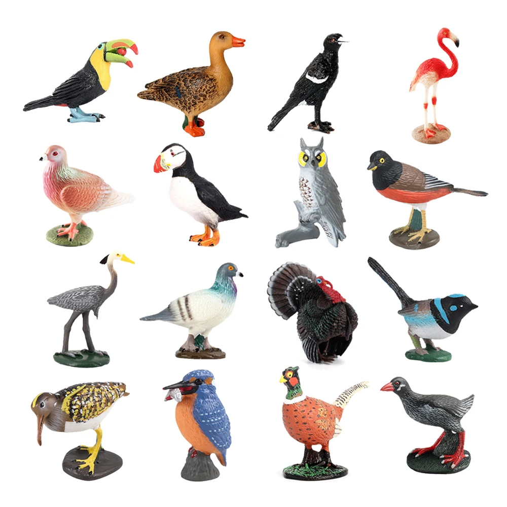 Bird Figures Seahawk Eagle Toucan Flamingo Stork Turkey Owl Vulture Peacock Action Figure Jungle Animals Figurines Toys for Kids