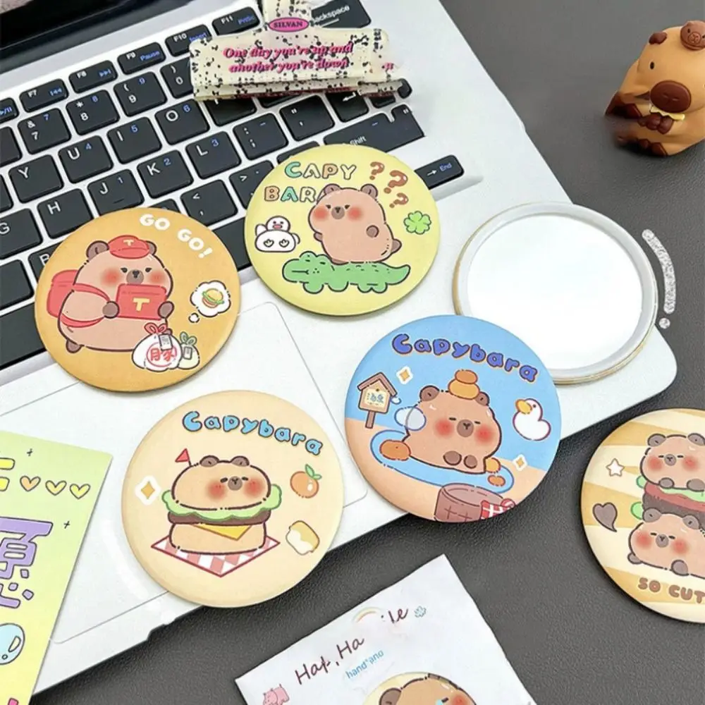 Cute Capybara Small Round Mirror Tinplate Portable Cartoon Single-sided Mirror Multi-purpose Compact Tinkering Mirror Women