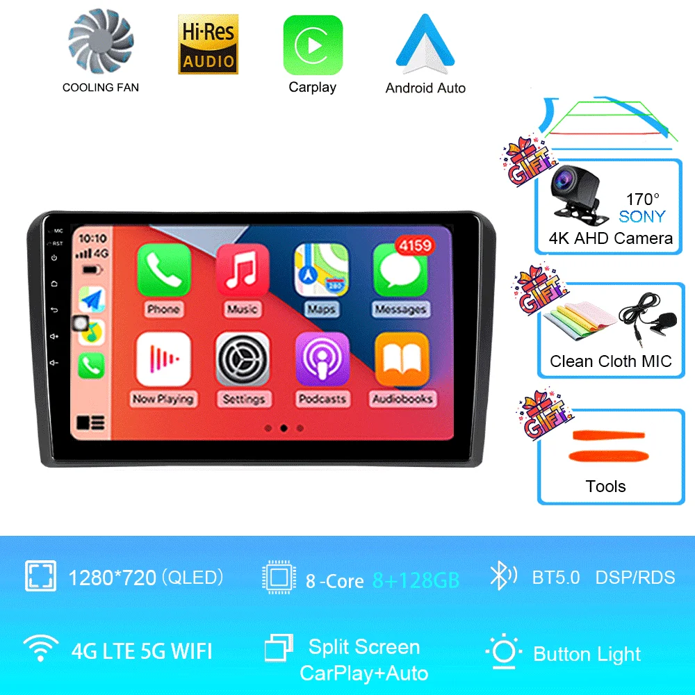Android 16 Carplay Auto voor Audi A3 8P 2003-2013 autoradio 2din multimediaspeler GPS navigatie audio stereo DSP 360 camera 4G