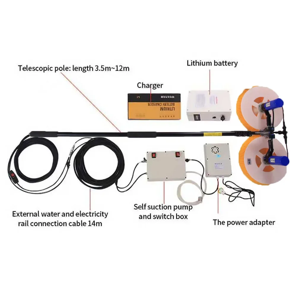 Solar Cleaner Brush Telescopic 3.5m/5.5m/7.5m Automatic Electric Telescopic Solar Panel Cleaning Machine Robot Equipment Tools