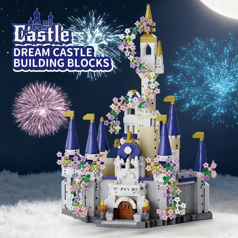 FUNXINEE 1477ピース マイクロブロック ブルーキャッスル クリエイティブ 3D おとぎ話の街並みモデル MOC クリスマスデコレーション キッズギフト