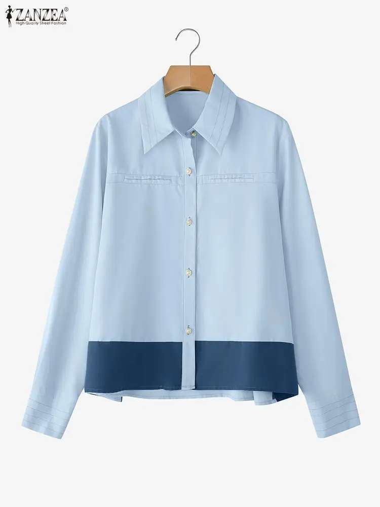 

ZANZEA Autumn Fashion Thin Jackets Women Long Sleeve Color Patchwork Elegant Office Coats 2025 Elegant Pockets Loose Outerwears