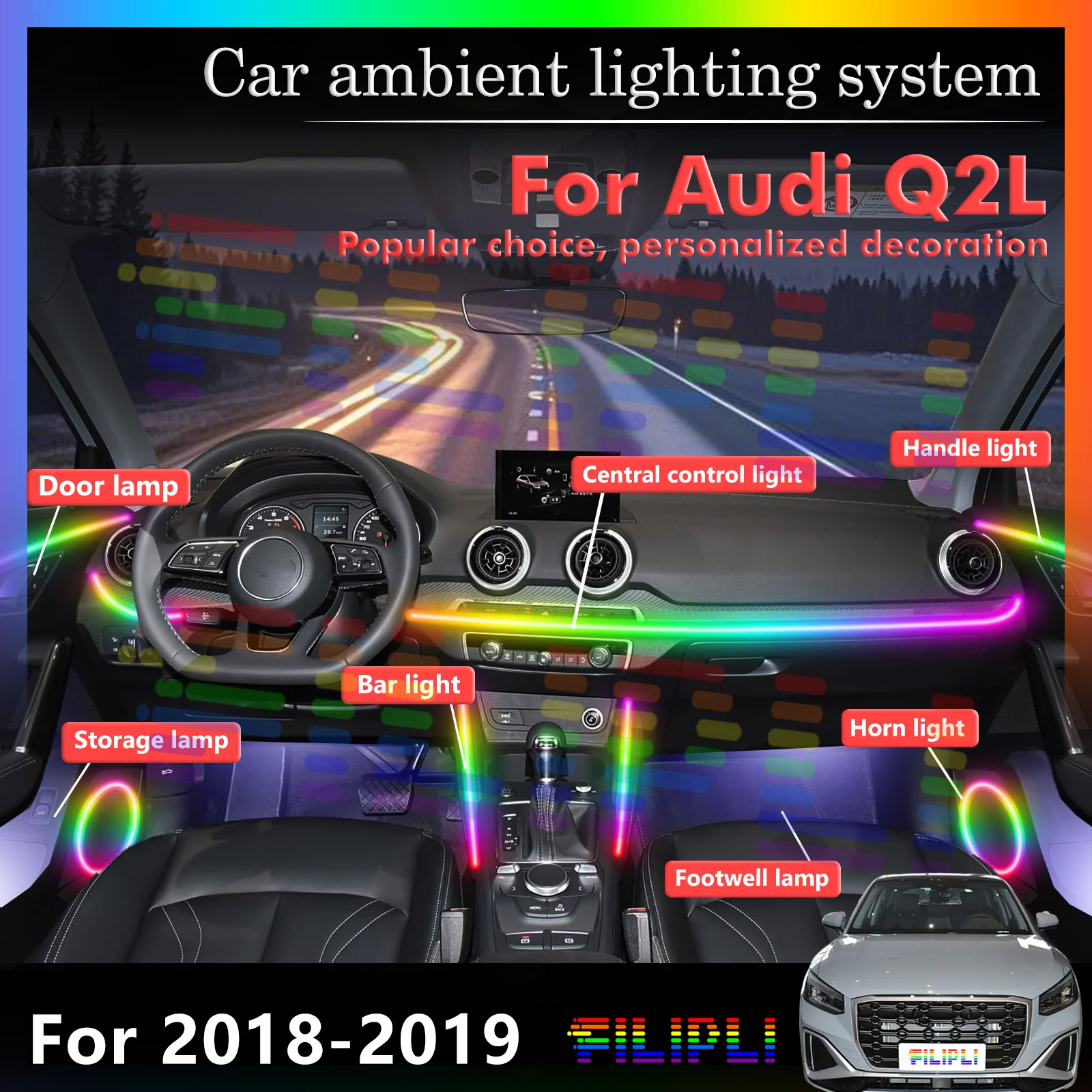 

For Audi Q2L Vehicle Interior Lights - Motion Sensor, Auto On/Off & Security Alarm
