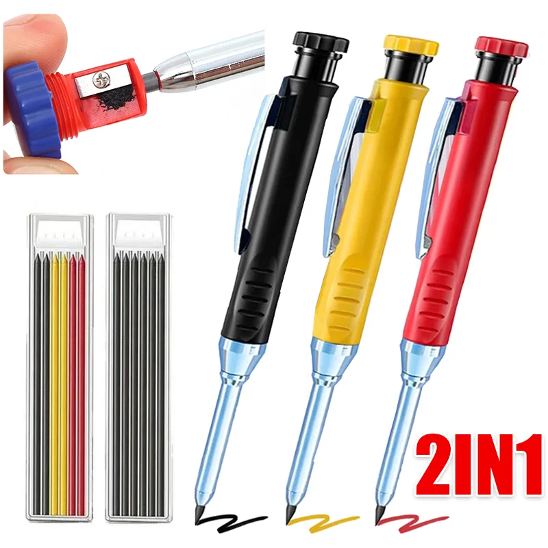 2in1 Mechanical Woodworking Pencil 2.8mm Lead Solid Deep Hole Woodworking Mechanical Pencil Marker For Architects Working Tools