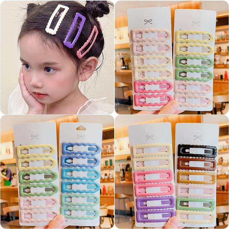 6 Pcs/Set 2023 New Children Light Colorful Bright Surface Geometry Hair Clip Baby Girls Hairpins Women Fashion Hair Accessories