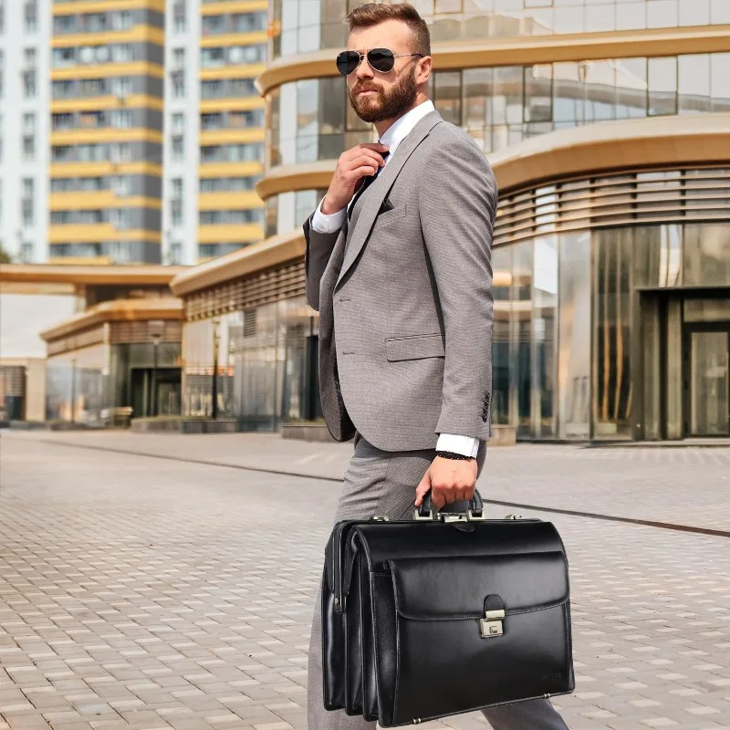 Men with Lock Attache Case Hard Executive Attorney Lawyer Work Bag 15.6 Inch Laptop Doctor Bag