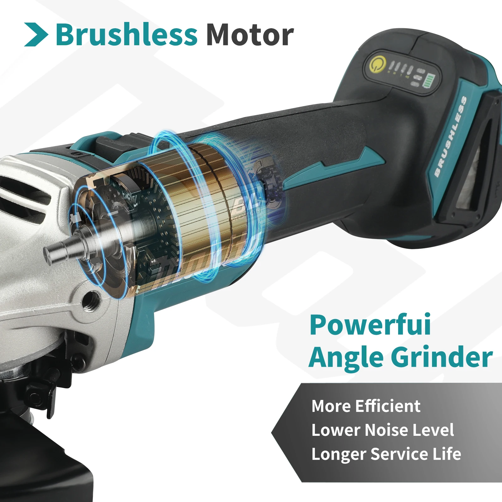 Makita DGA504 125 mm bürstenloser Lithium-Winkelschleifer, wiederaufladbare Poliermaschine, Hochleistungsschneidemaschine