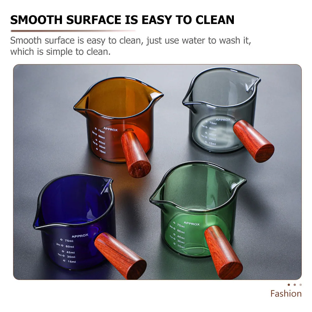 

Glass Milk Jug with Wooden Handle Transparent Milk Container Coffee Pitcher Measuring Scale Easy Clean Multi Purpose Cup