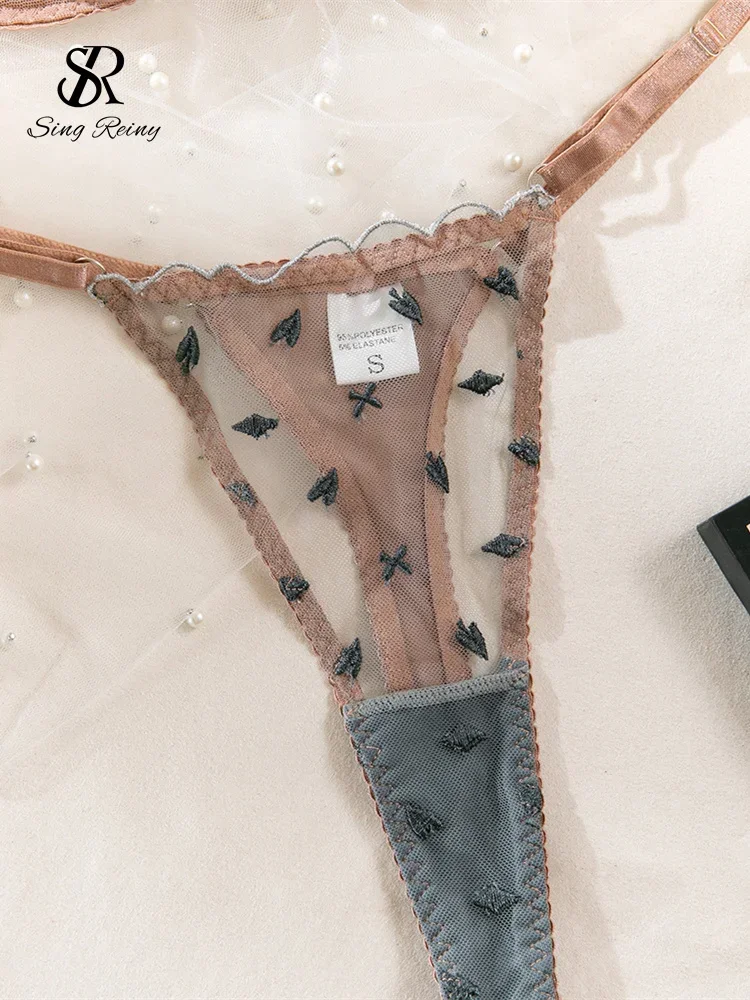 SINGREINY Set di reggiseni erotici trasparenti ricamati alla moda Lingerie aderente di alta qualità Porno Club sexy Abiti intimi trasparenti