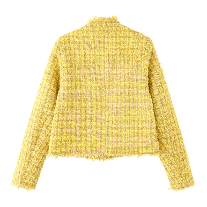 KEYANKETIAN Winter New Women's Round Neck Single Breasted Pocket Decoration Plaid Small Fragrant Style Coarse Spun Jacket Women