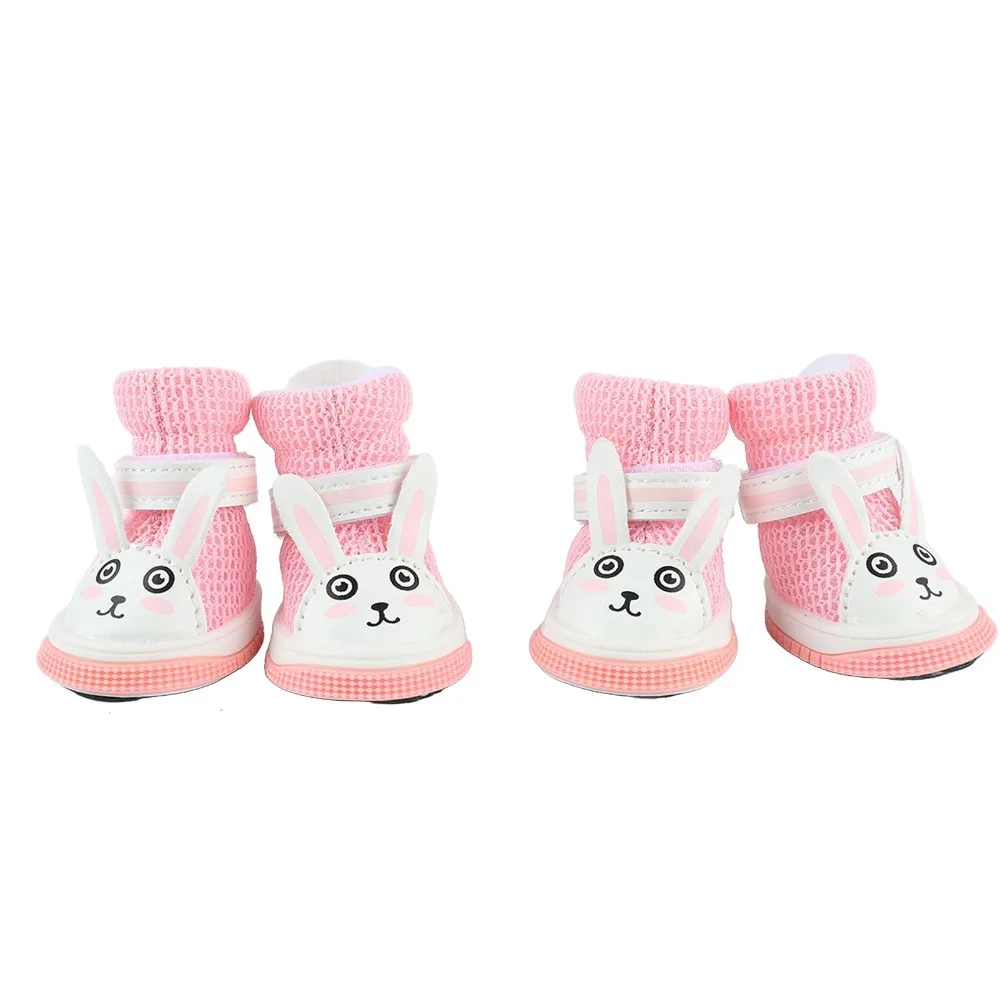 4 pcs Breathable Mesh Pet Mesh Shoes Adjustable Strap Pink Dog Boots Soft Upper Non Slip Sole Pet Footwear Street Walking