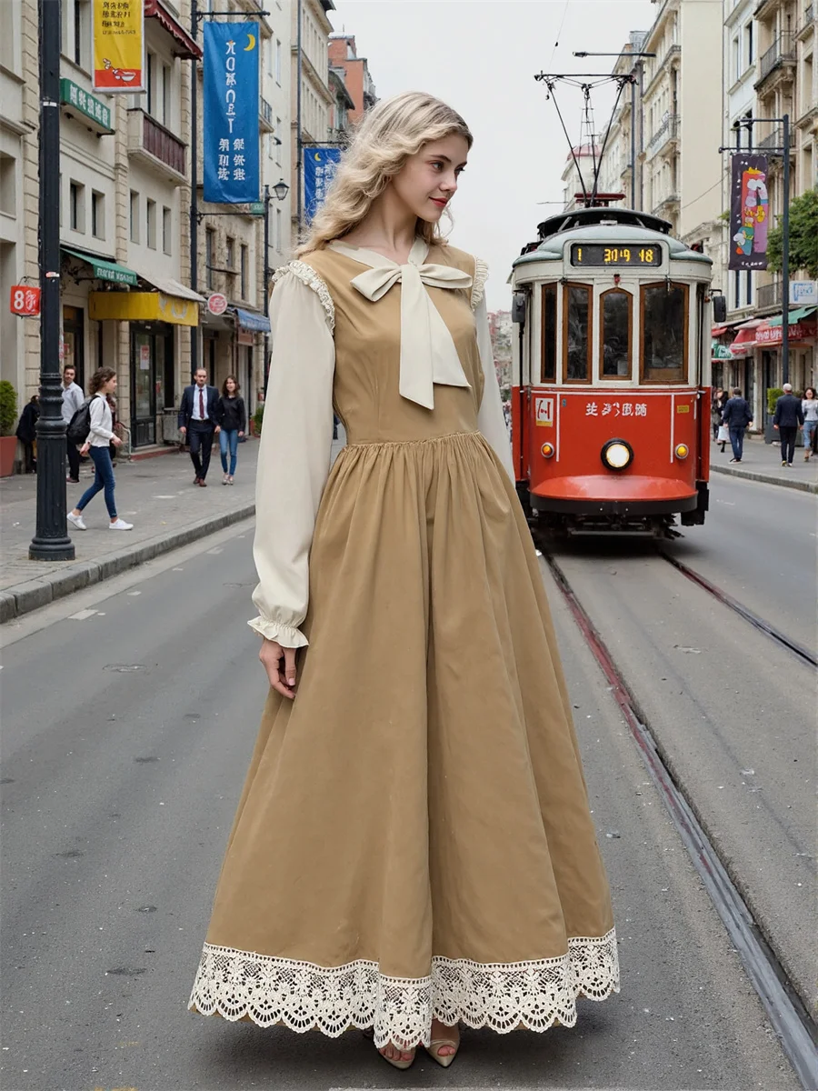 Vestidos de mujer negro Línea A Patchwork otoño primavera patrón una línea cintura imperio solapa hueca ropa de trabajo tela corsé elegante