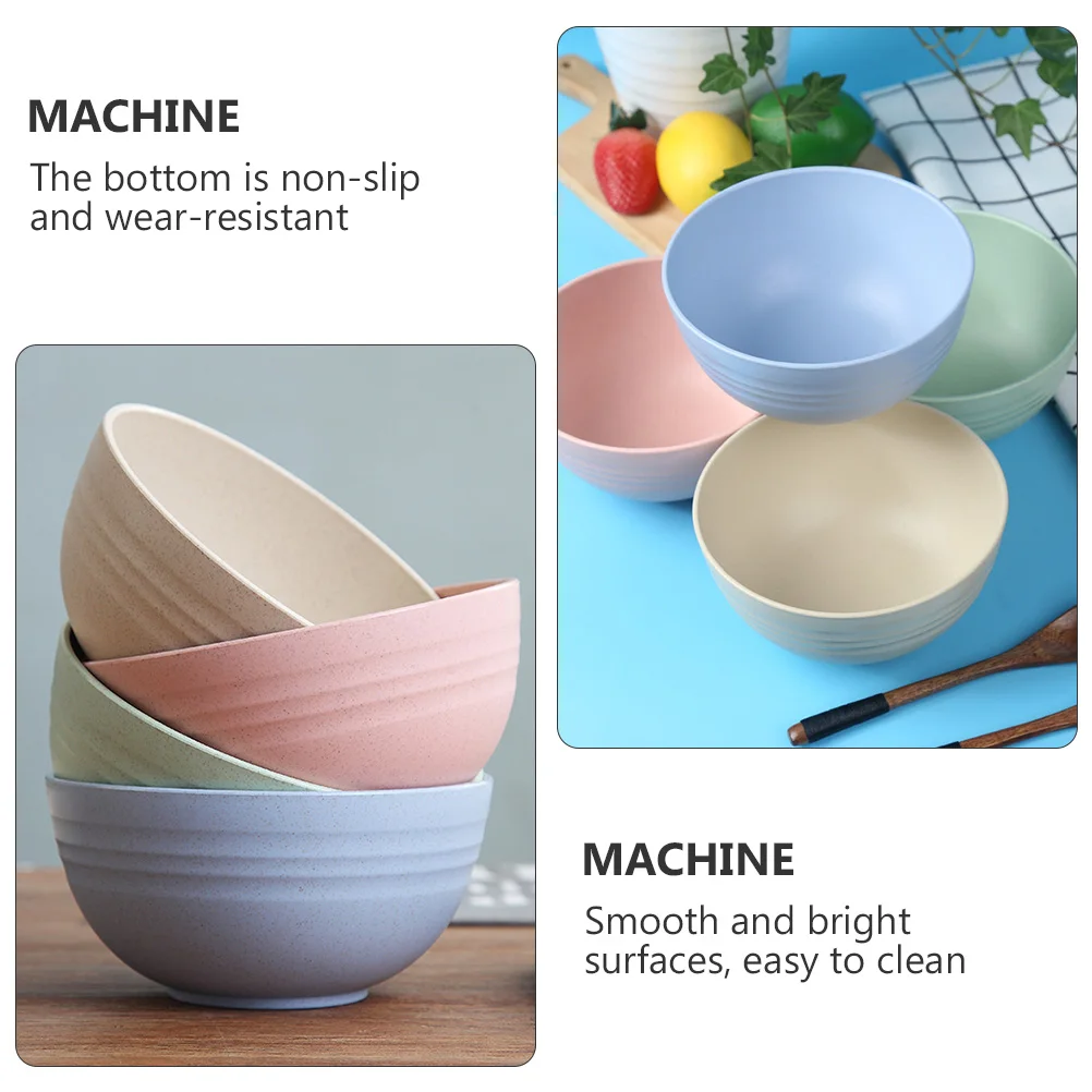 

4 pcs Salad Bowl Set Straw Material Thickened Large Capacity Noodle Serving Bowls Fall Resistant Non Slip Bottom Easy Clean