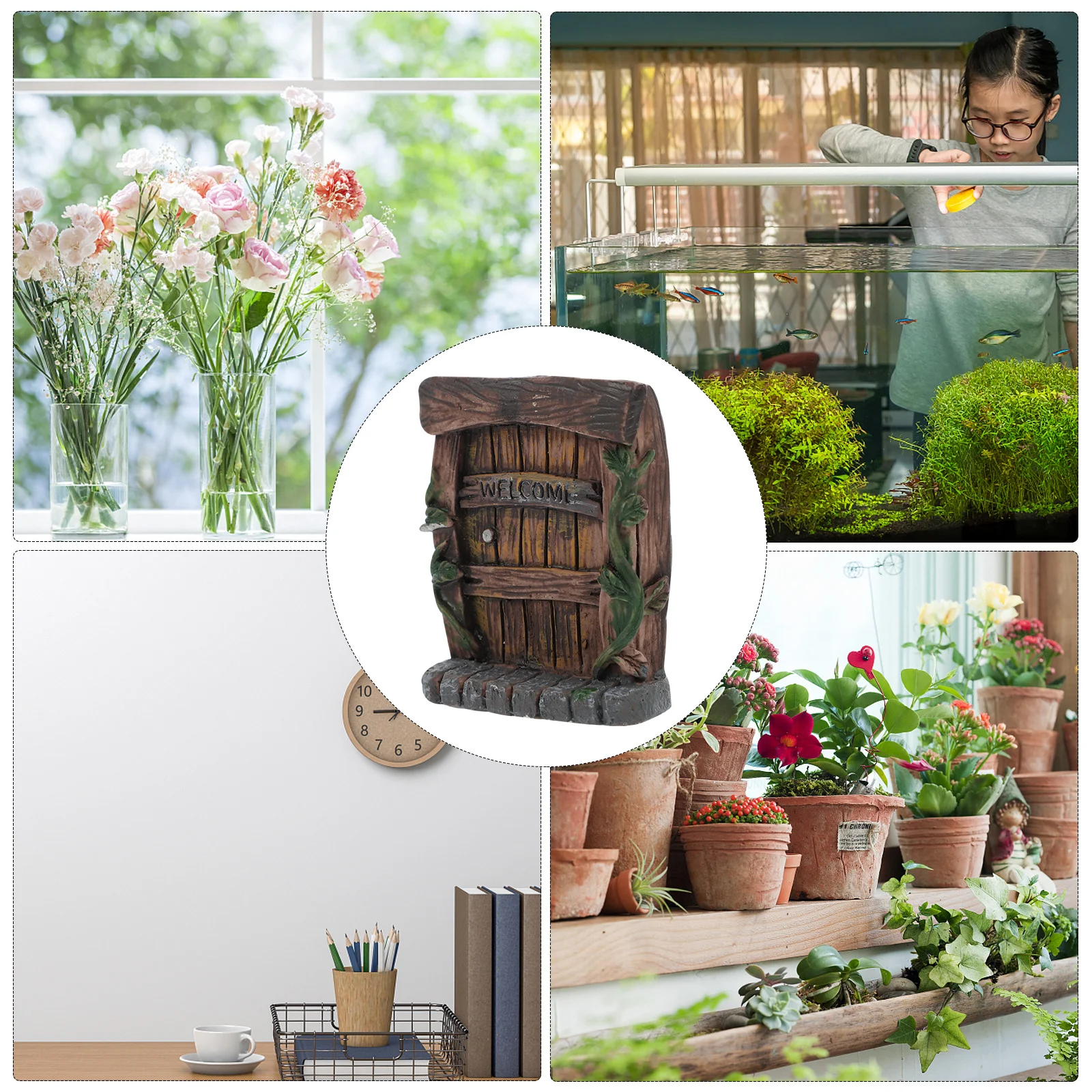 

5pcs Fish Tank Micro Landscape Accessories Resin Door Ornament For Miniature Garden Decor Desktop Plant Pot Gardening Decoration