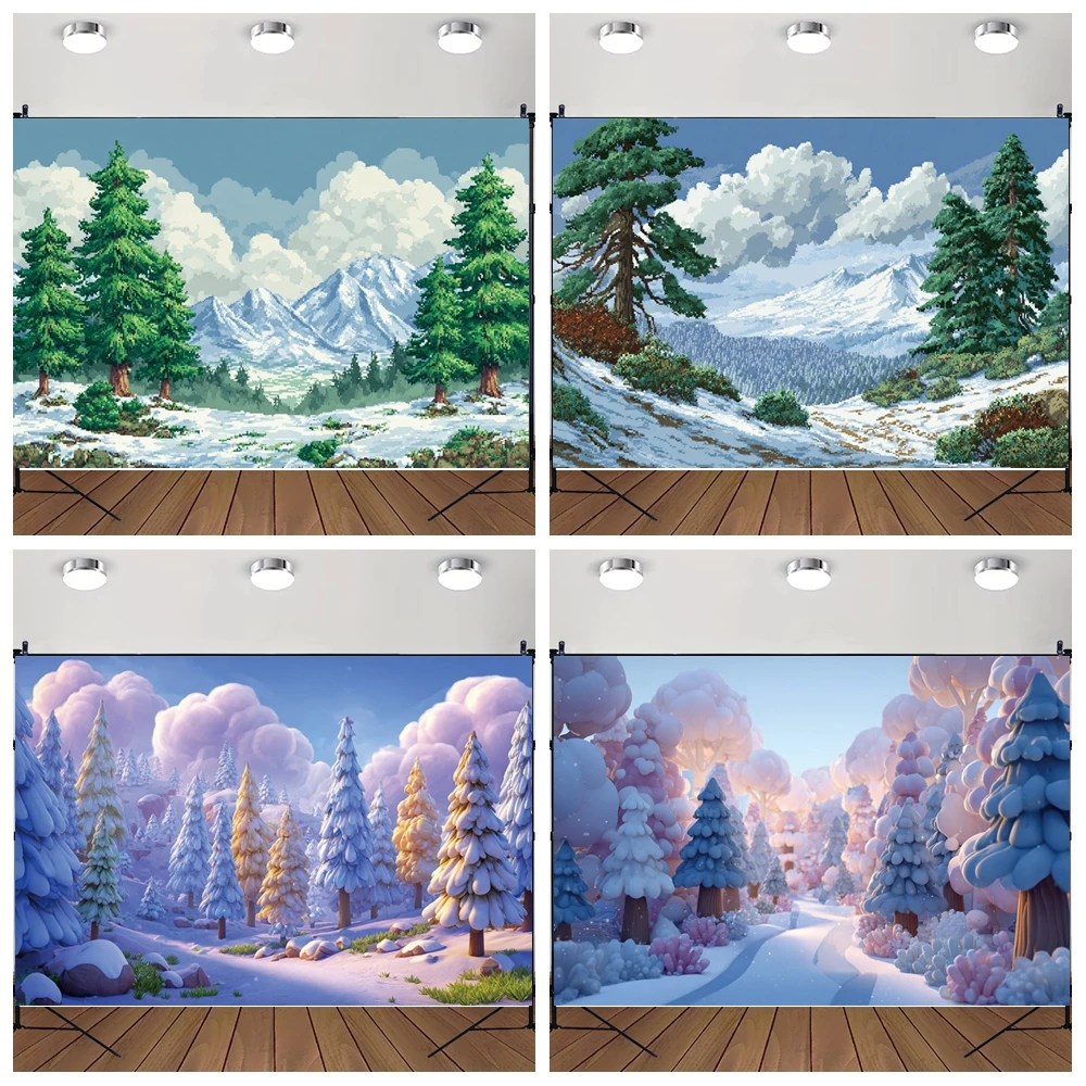 

MOON.QG Fairy Winter Backgrounds For Photographs Forest Pine Trees Christmas Backdrop Child Photobooth Shooting Accessories
