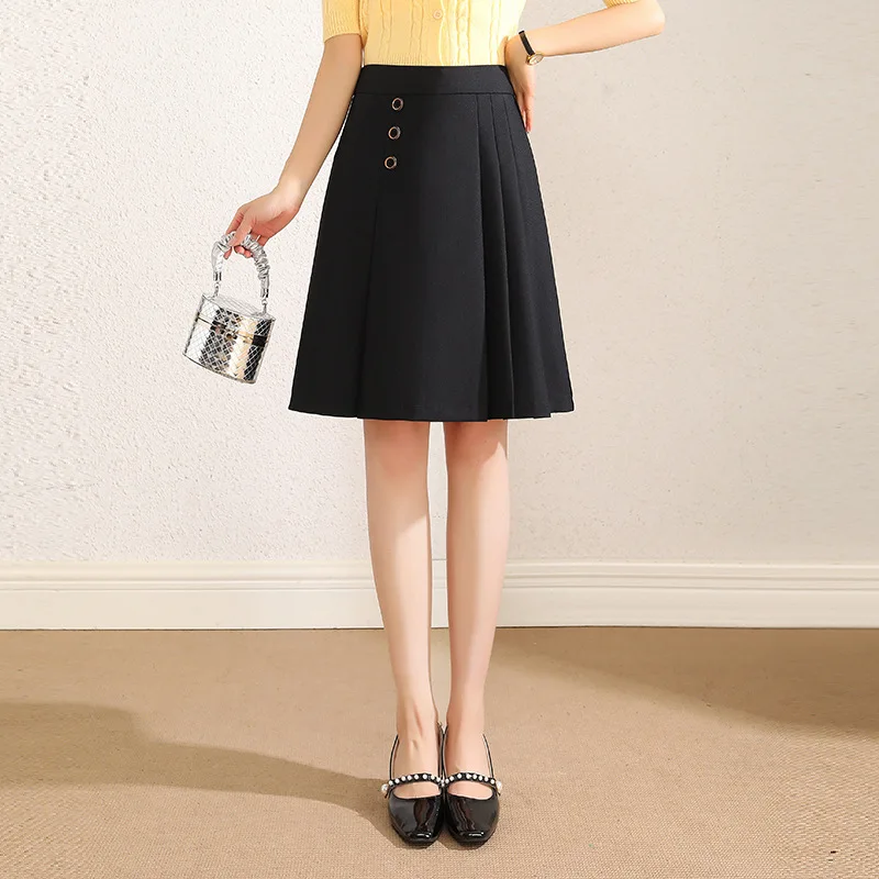 

Women Chic Pleated Splice A-line Black Suit Skirt Spring Summer Office Lady Elegant Slim Casual High Waist Short Skirts 4XL 9301