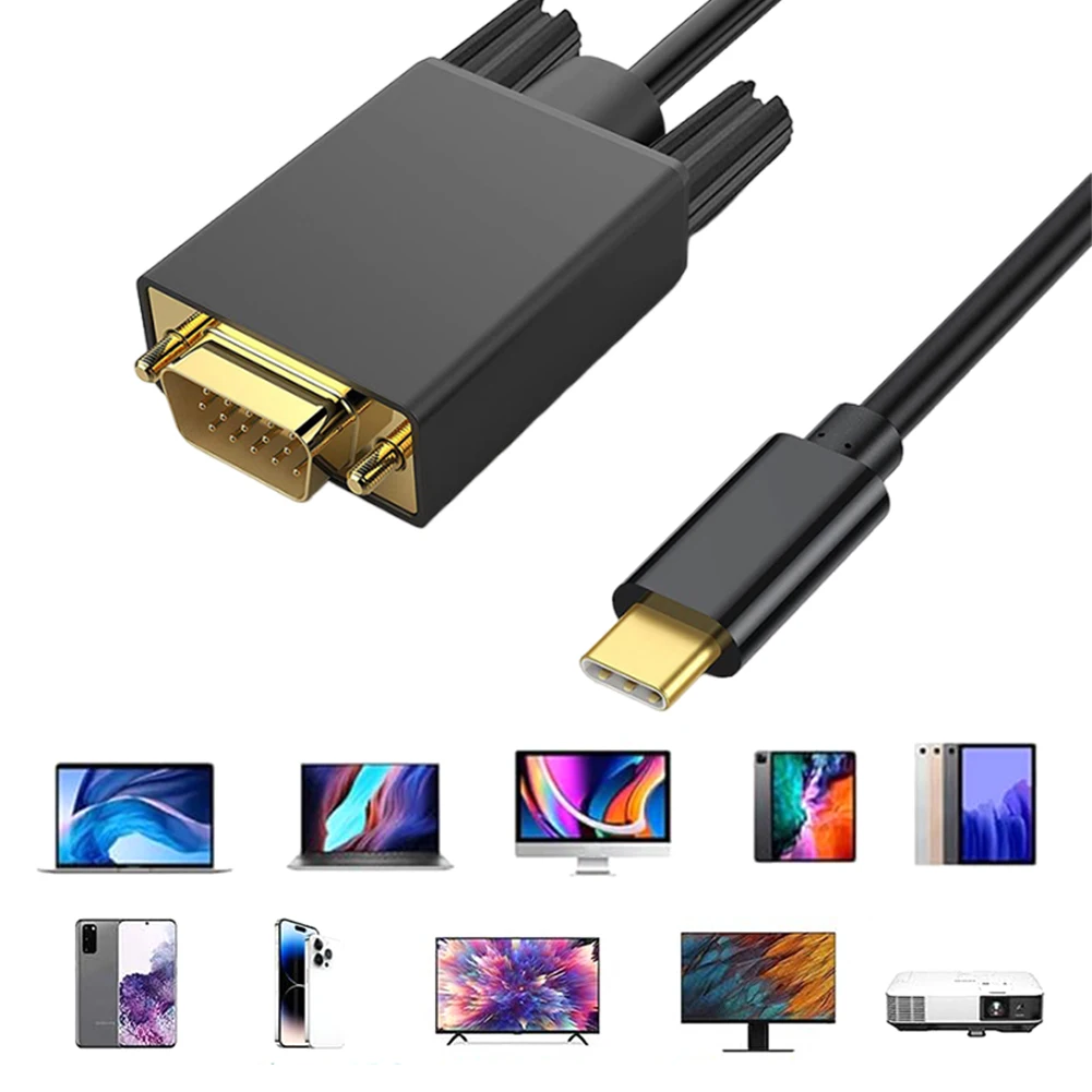 Кабель-адаптер 1,8 м/6 футов с USB C на VGA, Кабель-адаптер 1080P с USB 3.1 Type-C на VGA, Кабель-адаптер Type-C на VGA для монитора, настольного проектора