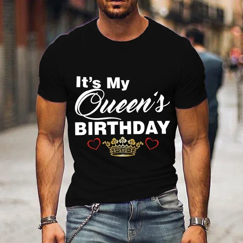 The Birthday Queen/It\'s My Queen\'s Birthday Couple Matching Tshirt Fashion Wife Husband Couple T Shirt Love Crown Lovers Shirt