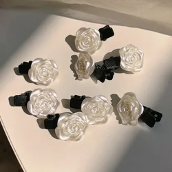 Fashion New Vintage White Roses Hair Clips Coiled  Camellia Flower Headdress Bangs Clip Girl  Accessories for Women