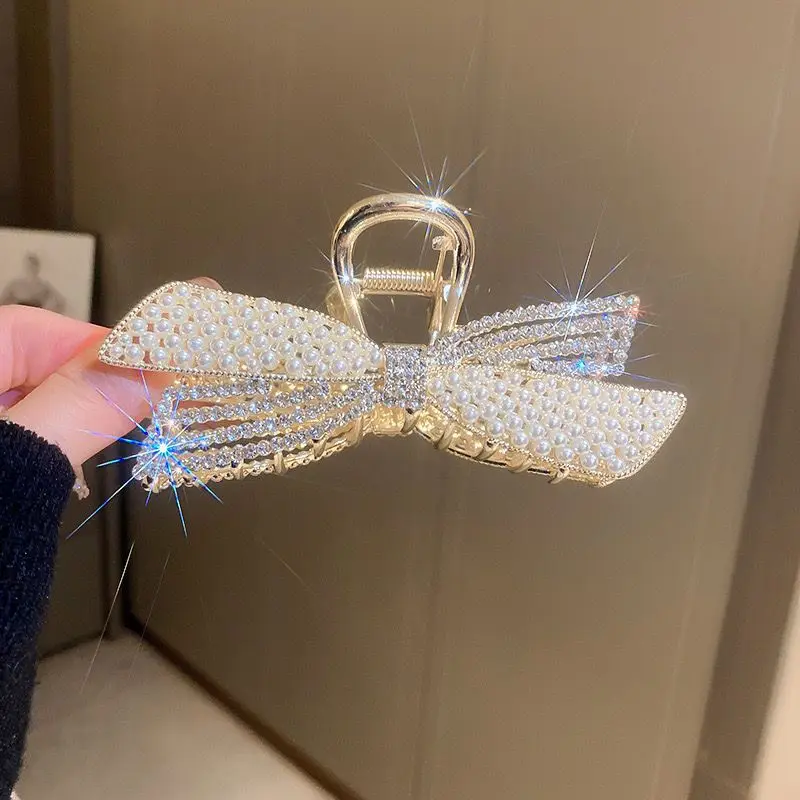 

Pearl Shining Bow Gripper Large Elegant Four Seasons Hair Accessories Fashionable Girl Hair Accessories