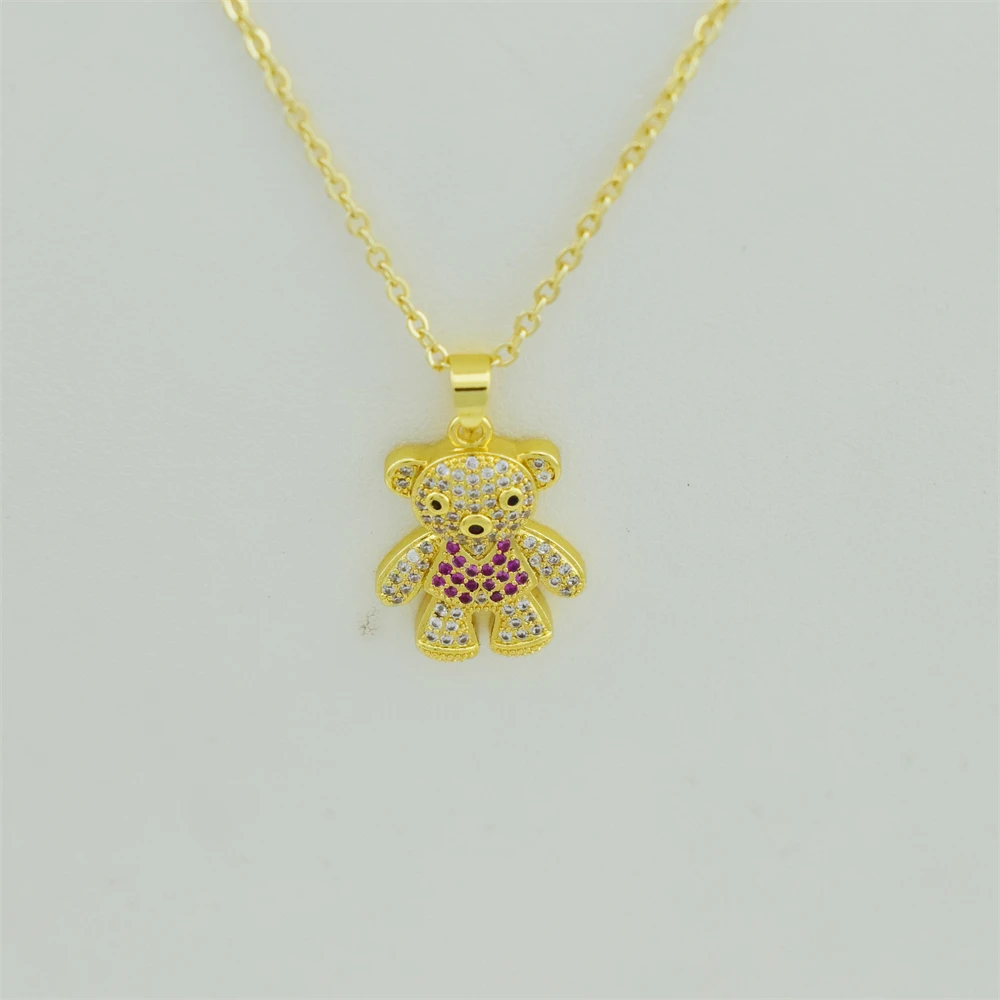 New Sweet and Cute Ladies Pendant Necklace Multicolor Bear Love Zircon Red Skirt Blue Skirt Bear Pendant Girl Birthday Gift