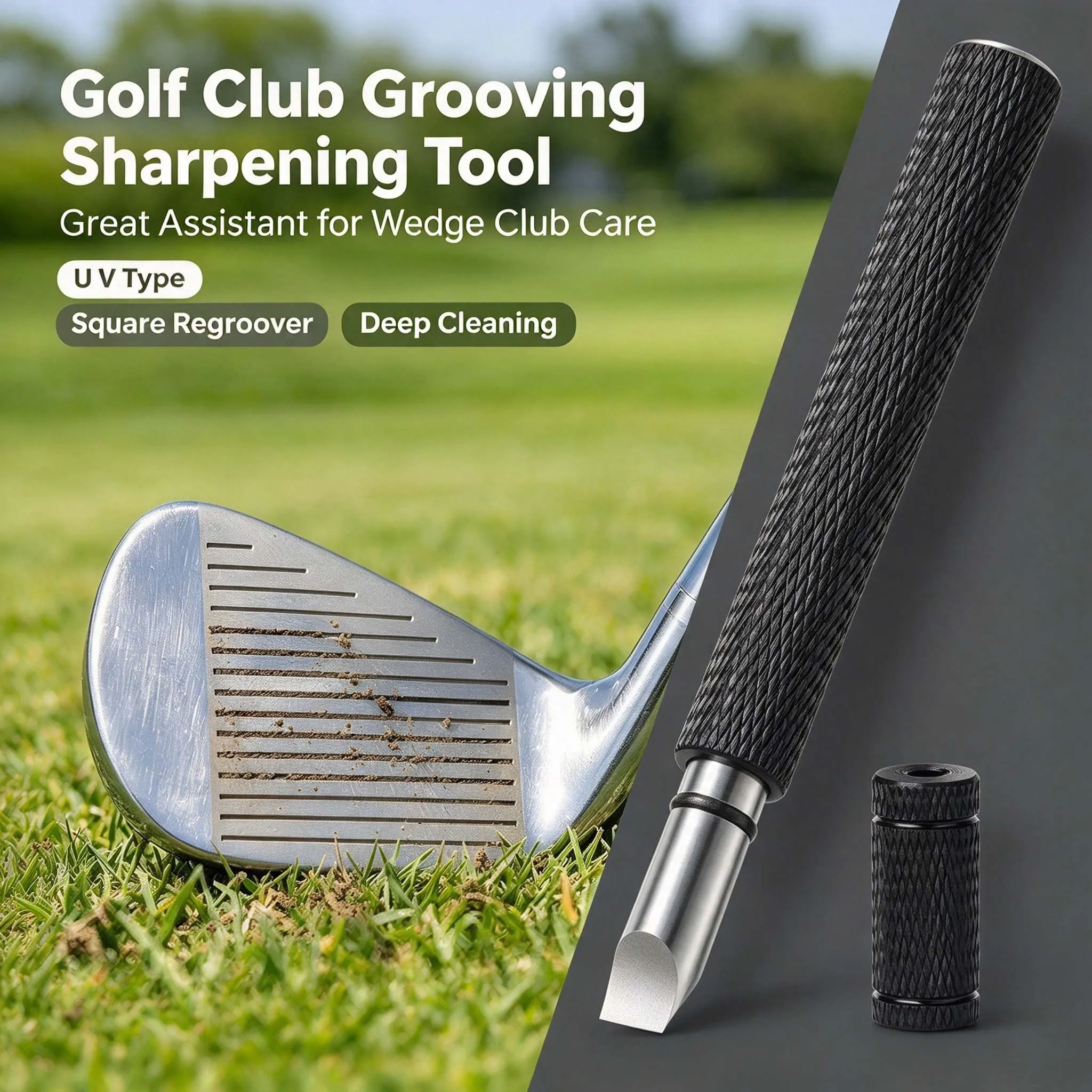 Square Regroover Blade Golf Groove Sharpener U V Type Wedge Iron Golf Club Grooving Sharpening Tool Accessories Kit