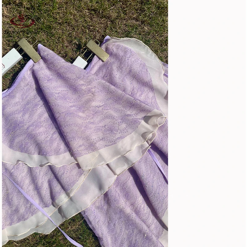 تنورة باليه نسائية مع دانتيل ماسي شيفون دانتيل تنورة رقص للكبار بذلة فتاة ممارسة الباليه صورة تنورة صغيرة #3