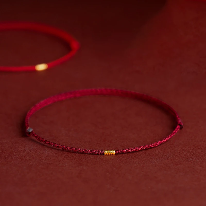 Fashion Handmade Gold Color Beads Red Rope Good Lucky Bangles Adjustable Charm Bracelets For Women Men Lovers\' Gift