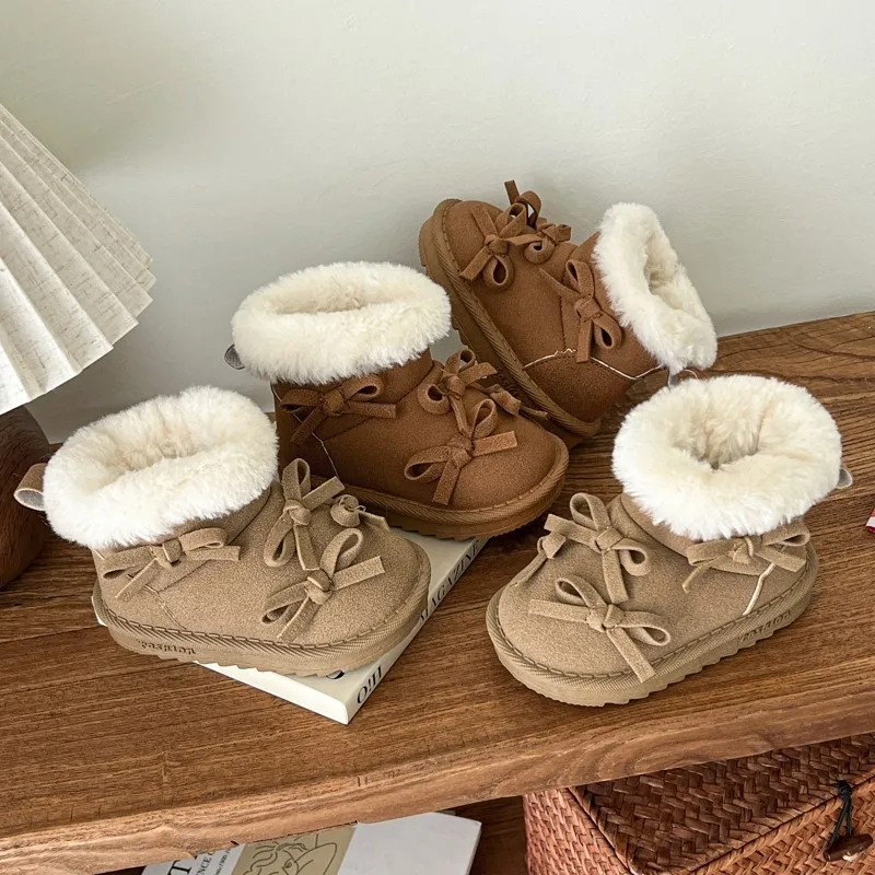 

2025 зимние новые детские милые зимние сапоги для девочек, модная нескользящая универсальная обувь принцессы в корейском стиле с мягкой подошвой