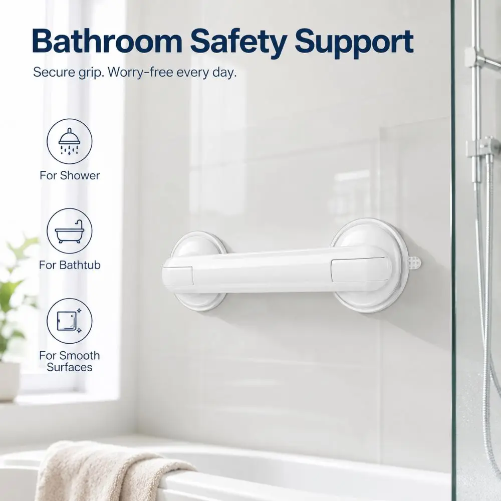 Anti Slip Suction Grab Bar Balance Support Reusable Shower Grab Handle 11 Inch Smooth Surface Mount Balance Support Handle