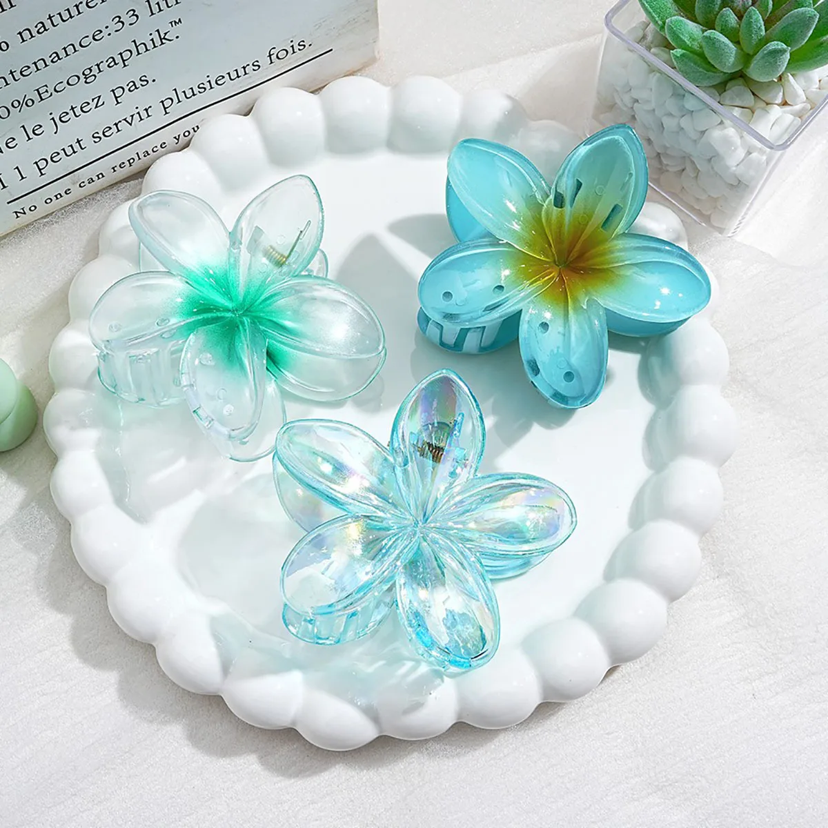 3pcs/set Sweet Summer Flower Hair Claw Clips For Women Girls Barrette Crab Ponytail Clip Hairpin Beach Headwear Hair Accessories image 2