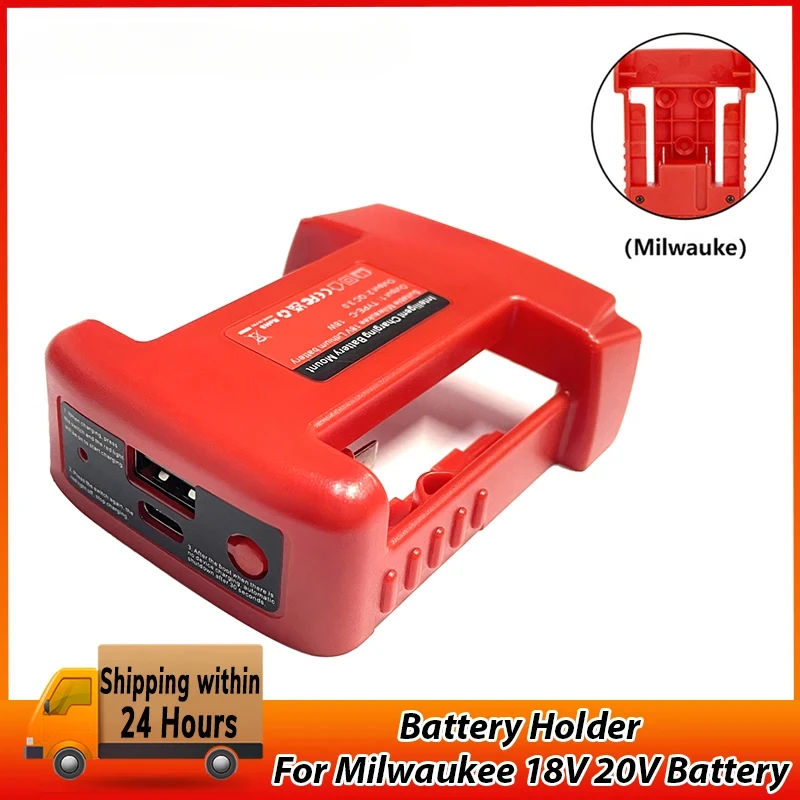 Battery Holder Belt Buckle with USB with Type-C Output for Milwaukee 18V Li-ion Battery Portable Battery Rack Fast Charging