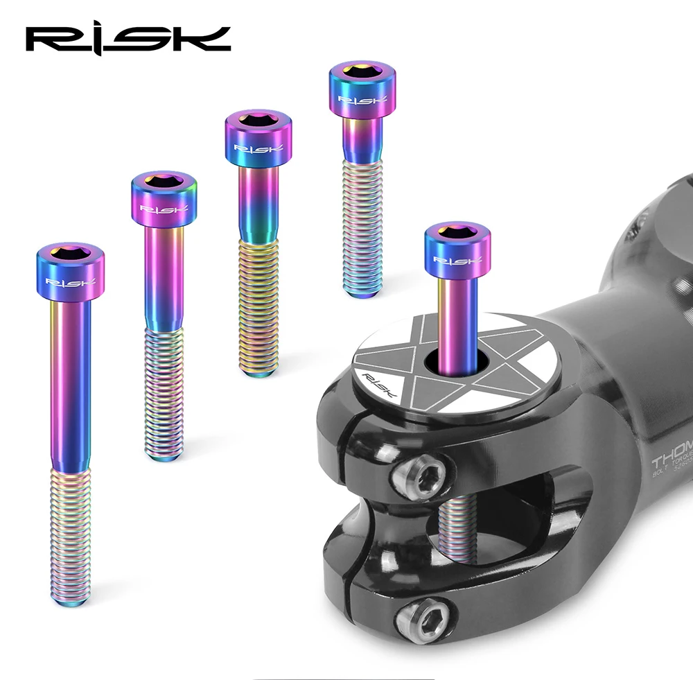 RISK Titanium Bolts M6 x 30 35 40 50mm Allen Key MTB Road Bike Taper Head Screw Bicycle Headset Cap Fixing Bolts Rainbow Gold