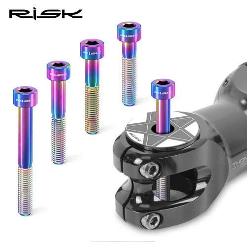 Imagen 2 del producto Pernos de titanio RISK M6 x 30 35 40 50mm llave Allen MTB bicicleta de carretera tornillo de cabeza cónica auriculares de bicicleta tapa pernos de fijación Arco Iris oro