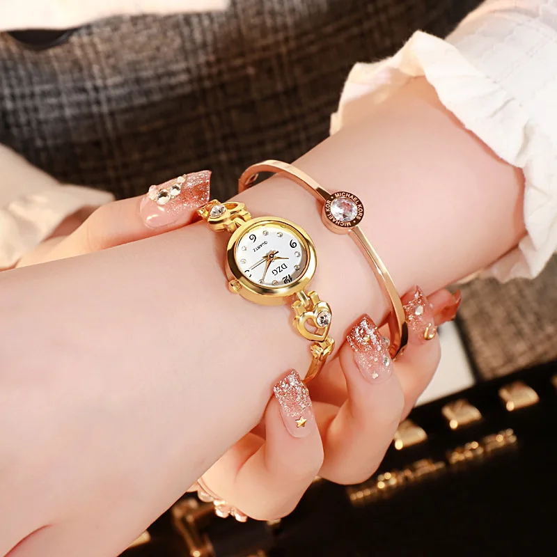 Reloj de pulsera con forma de corazón para mujer, pulsera de cuarzo de oro rosa, informal, accesorios de regalo, 2024