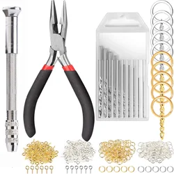 Jewelry Making Supplies Kit with Keychain Kit,Jewelry Pliers,Mini Hand Resin Drill Pin and Jewelry Findings for Jewelry Repair