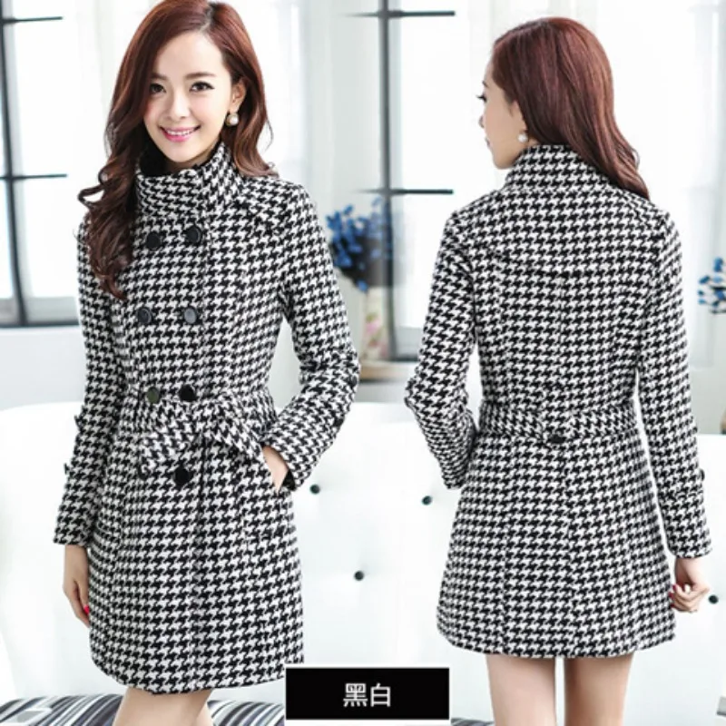 

Women's Plaid Mid-Length Woolen Coat, Large Size, Double Breasted, Slim Fit, Casual Versatile Outerwear, Winter Fashion, New