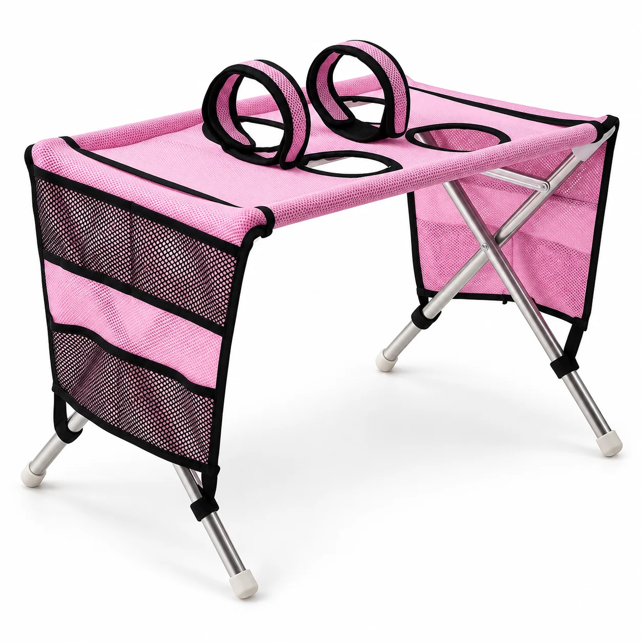 Pink Pet Grooming Hammock Table Foldable Small Dog Cat Nail Trimming Helper with 4 Leg Holes and Storage Pockets