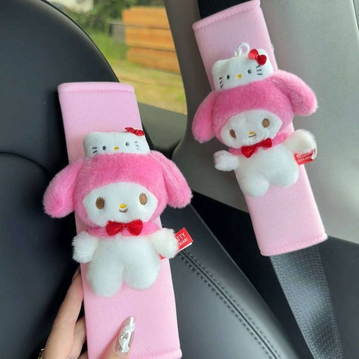 

2025 Sanrio Car Seat Belt Cover Cinnamonroll Kuromi My Melody Cartoon Seat Belt Cover Kawaii Car Decoration Parts