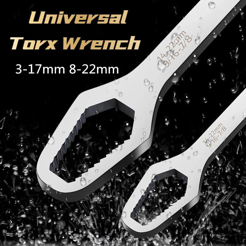 

3-17mm 8-22mm Universal Torx Wrench 3.5mm Thickness Self-tightening Adjustable Wrench Board Double-head Torx Spanner Hand Tools