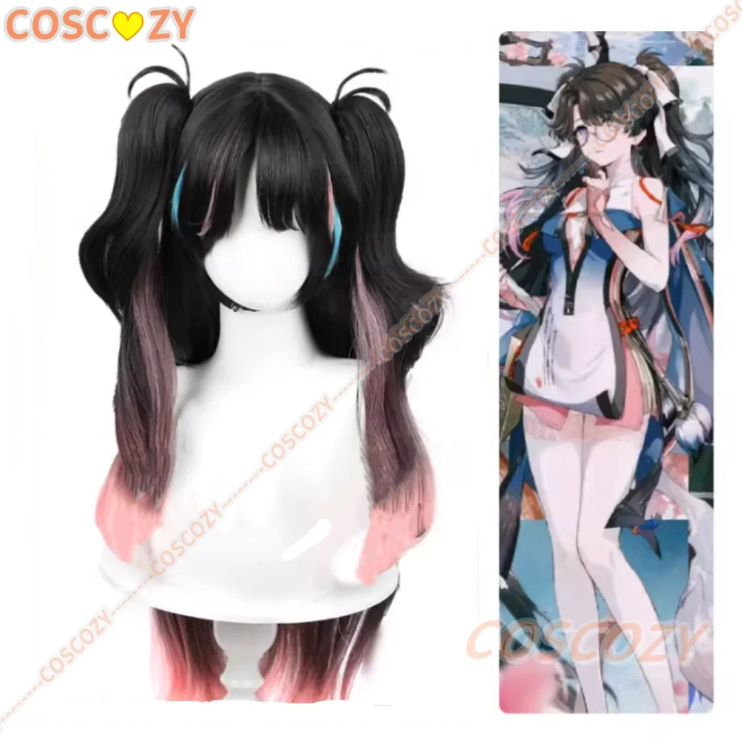 Zhezhi Cosplay Wig From Game Wuthering Waves Black Pink Double Ponytail Zhezhi Wig Long Hair 80cm Women Halloween Cos Wigs