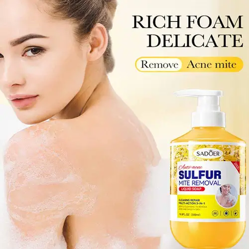 Imagen 2 del producto 500ml SADOER limpieza profunda eliminación de ácaros azufre baño corporal Control de aceite Gel de ducha limpiadores de baño y cuerpo cuidado nutritivo de la piel