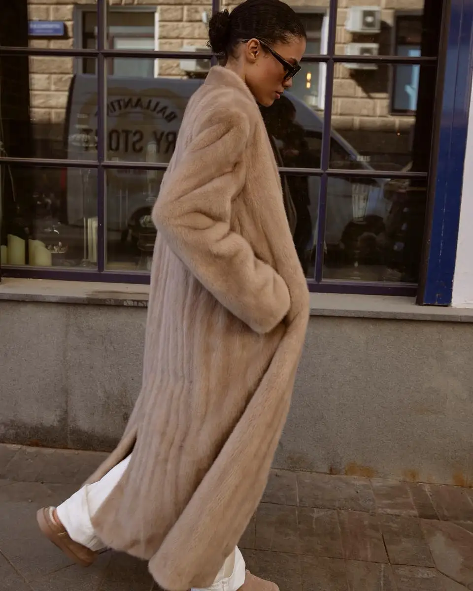 Luxury Faux Fur Maxi Coat Chic Open Front Stand‑collar Long Sleeve Oversized Outerwear Winter Women Fashion Autumn Warm 2026 New