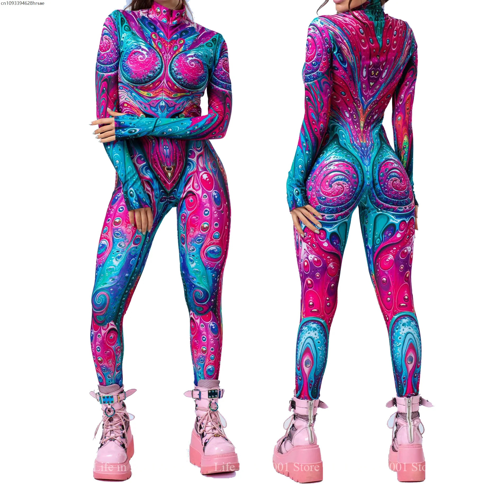 

Women Sexy Holiday Bodysuit Cosplay Jumpsuit Halloween Colorful Galaxy Zentai Suit Rave Outfits Yoga Unique Stage Morphsuit