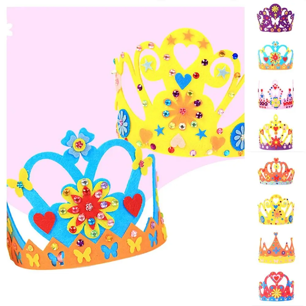 Kids DIY Arts Hats Princess Butterfly Hat Queen Crown Head Band Hair Band Craft Hat Toy Non-woven Fabric Montessori Handicrafts