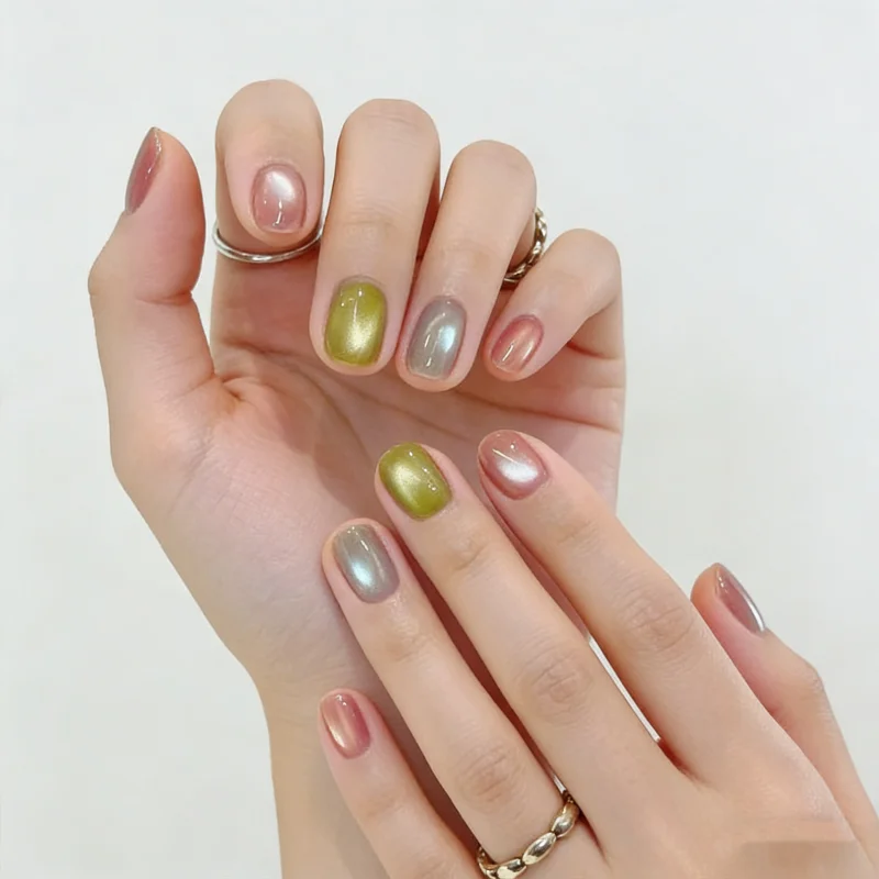

30Pcs Fake Nails Simple Unique Cat-Eye Design for Spring and Summer Press-On Nails—Perfect As A Gift for Girls and Friends