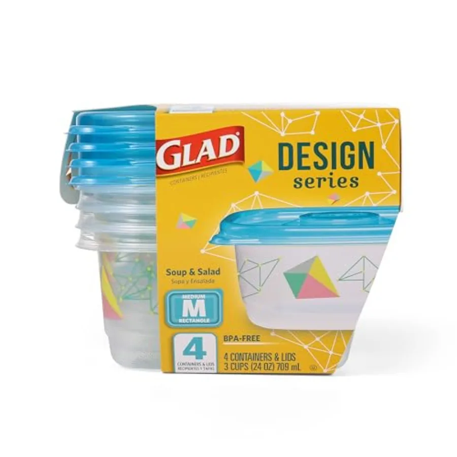 GladWare Design Series Medium Rectangle Containers,,4 Count BPA-free plastic, tight seal, microwave and dishwasher safe, meal p